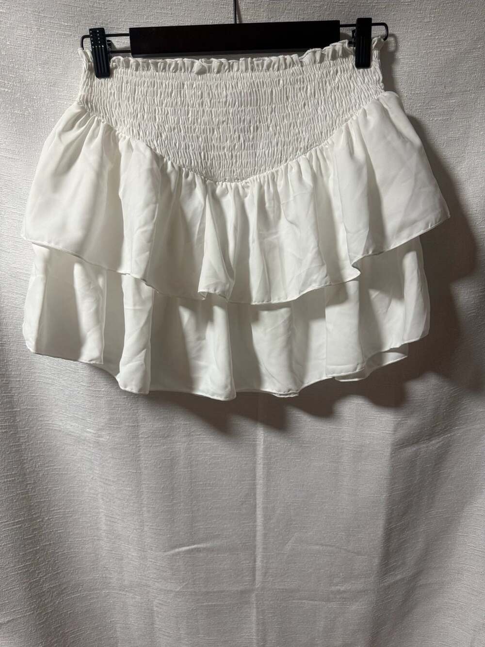 Avidlove Women's Smocked High-Waist Tiered Ruffle Mini Skirt, White